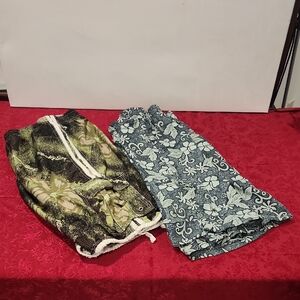 Men's Swim Shorts - Green and Blue Floral Hawaiian